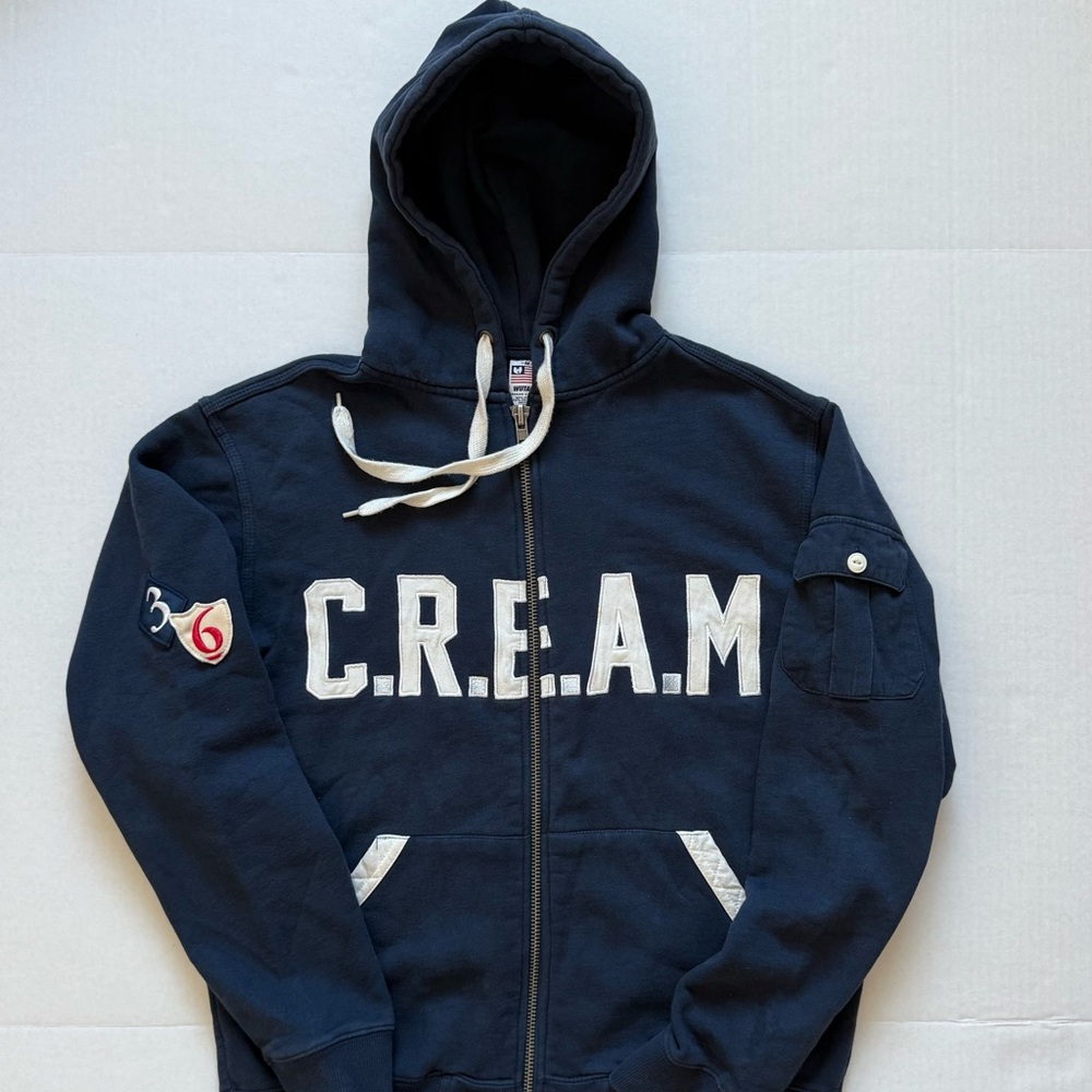 🔴Wu-Tang Sweater Hoodie Size Medium Navy Blue CREAM Rare Raekwon Rza